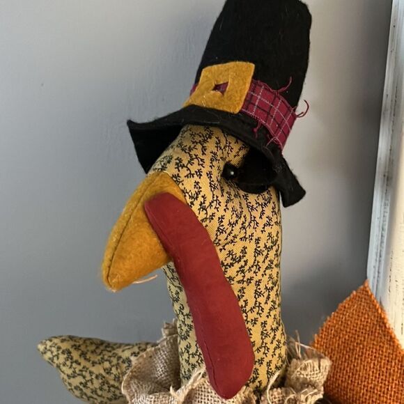 Farmhouse Color Rustic Multi-Fabric Thanksgiving Stuffed Turkey 19” Table Topper - Picture 8 of 16